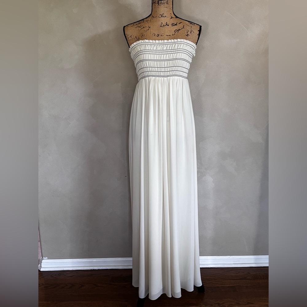 Robbie & Nikki Strapless Cream Maxi Dress